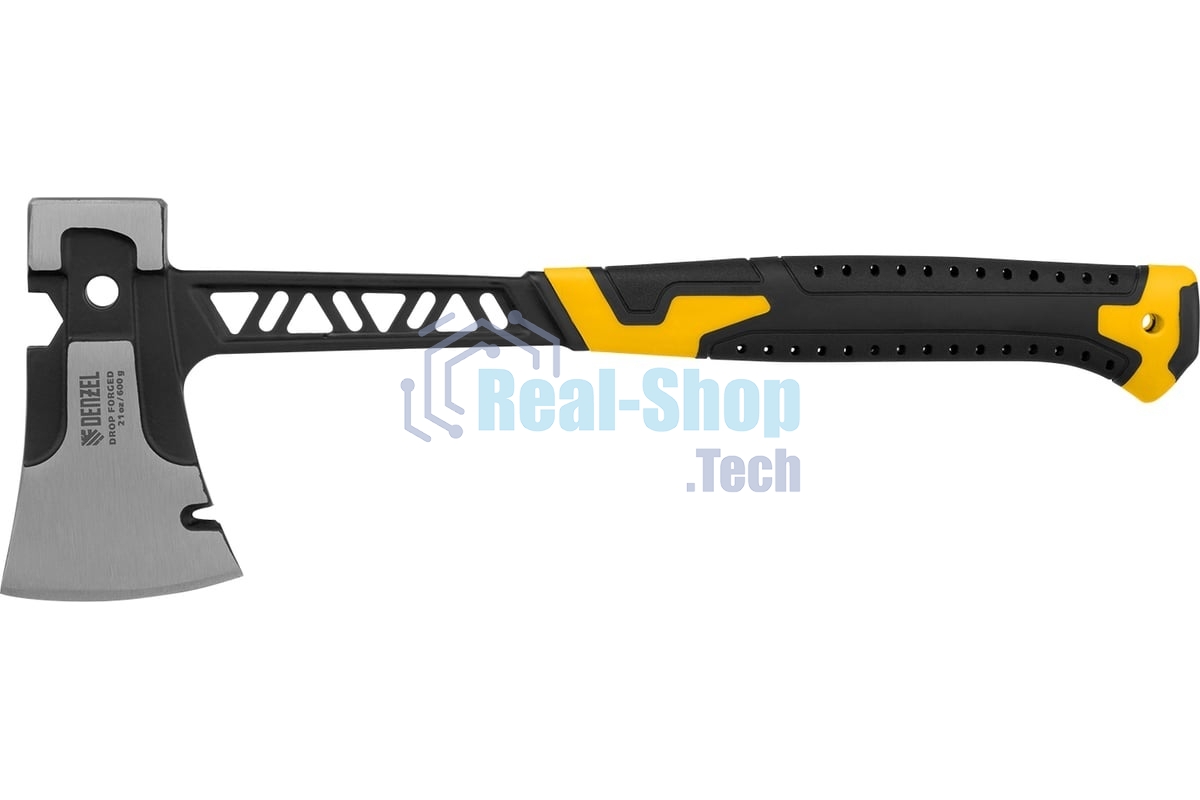 Топор цельнокованый Denzel 600 г, двухкомпонентная обрезиненная рукоятка