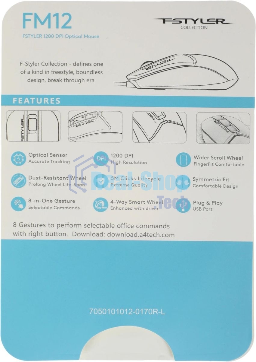 Мышь проводная A4Tech Fstyler FM12 черный, 1200 dpi, USB, кнопки - 3