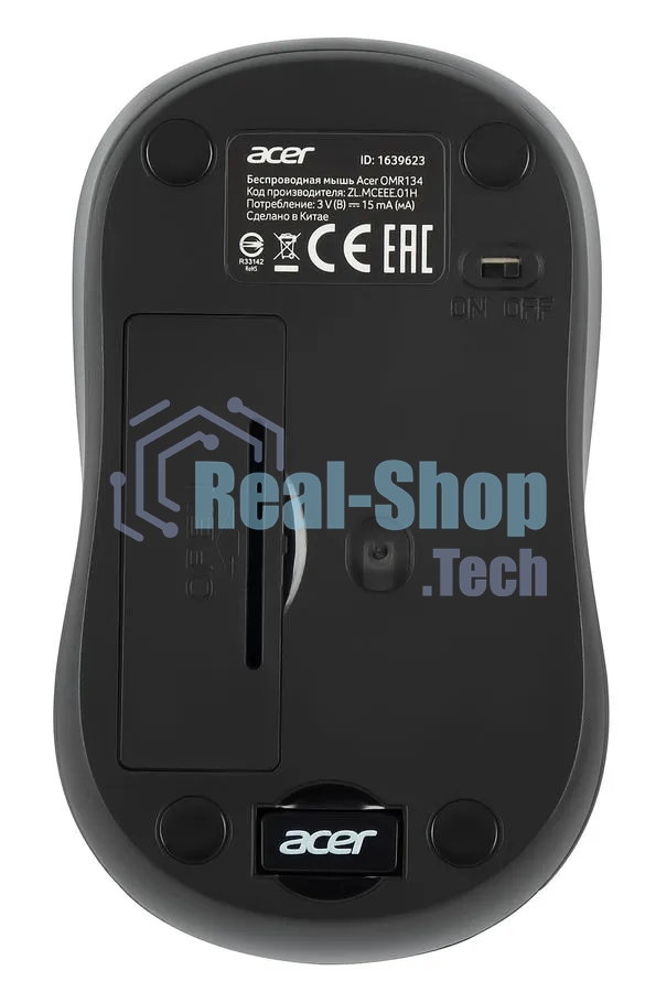 Мышь беспроводная Acer OMR134 серый, 1000 dpi, радиоканал, USB, кнопки - 3