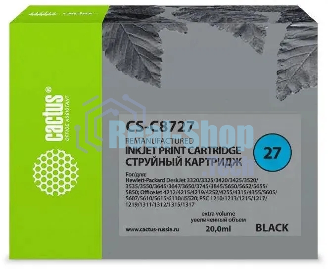 Картридж струйный Cactus CS-C8727 №27 черный (20 мл) для HP DeskJet 3320, 3420, 3520, 3535, 3550, 3645, 3650, 3740, 3840, 5150, OfficeJet 4211, 4251, 4311, 4352, 5600, 5610, PSC 1310, 1340, 1350