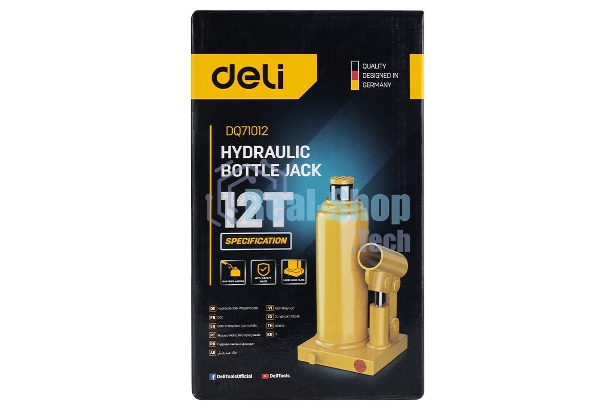 Домкрат бутылочный гидравлический Deli DQ71012 макс.грузоподъемность 12 т