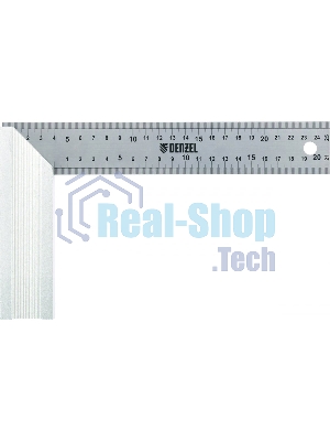 Угольник Denzel стальной, нержавеющая сталь, градуировка, алюминиевое основание, 250 мм