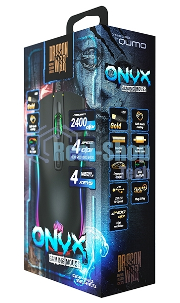 Мышь проводная Qumo Onyx RGb M73 черный, 2400 dpi, USB, кнопки - 4