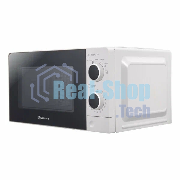 Микроволновая печь Sakura SA-7055W белый, 20 л, 700 Вт, переключатели - поворотный механизм