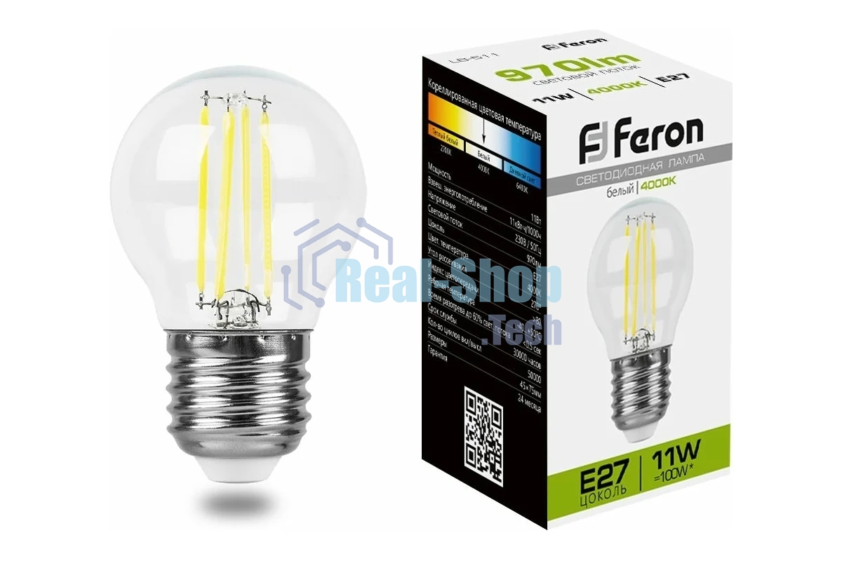Лампа светодиодная Feron LB-511 11W 230V E27 4000K прозрачная