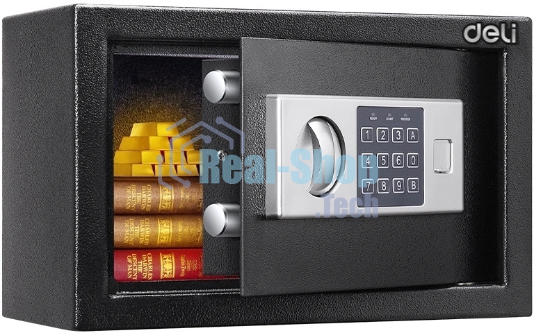 Сейф Deli ET520 310x 200x 200 мм, ключевой, электронный, черный/серебристый