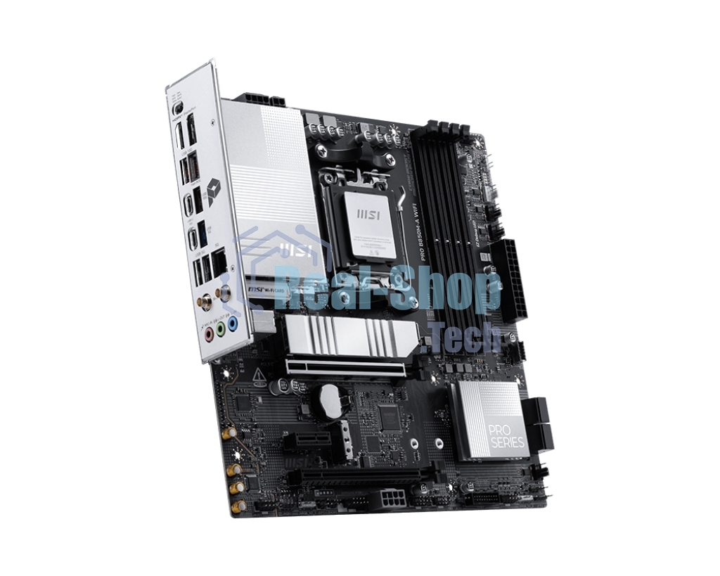 Материнская плата MSI PRO B850M-A WIFI, AM5, AMD B850, 4xDDR5, 4xSATA, 2xM.2, 1xPCIe 5.0 x16, 1xPCIe 4.0 x4, 1xPCIe 3.0 x1, 1xDP, 1xHDMI, 1x5Gb LAN, Wi-Fi 7, Bluetooth 5.4, 2xUSB-C 10Gbps, 3xUSB-A 10Gbps, 3xUSB-A 5Gbps, 4xUSB-A 2.0, 3x3.5 мм, 7.1, mATX