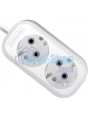Удлинитель с заземлением Defender R320 16 А, 2 роз х5м, белый