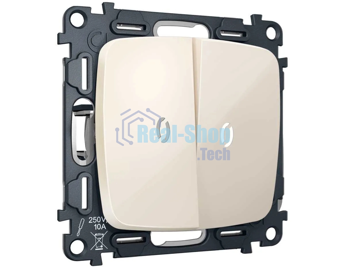 MO304055 Комплект механизма 2-кл выключателя с самовозвратом с подсветкой 5600K OMEGA Бежевый глянец QUANT (OP3040, VM129, G14W)