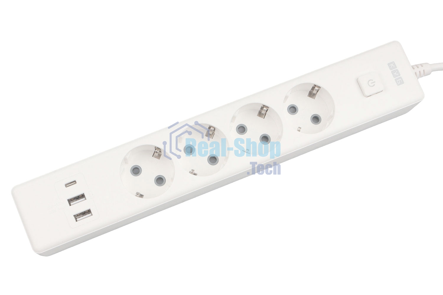 Бытовой удлинитель PowerCube, 4 р с/з вык., 3USB, 3500 Вт, 16А, 1.9 м, 3x1,0 (белый) PC-6-2M