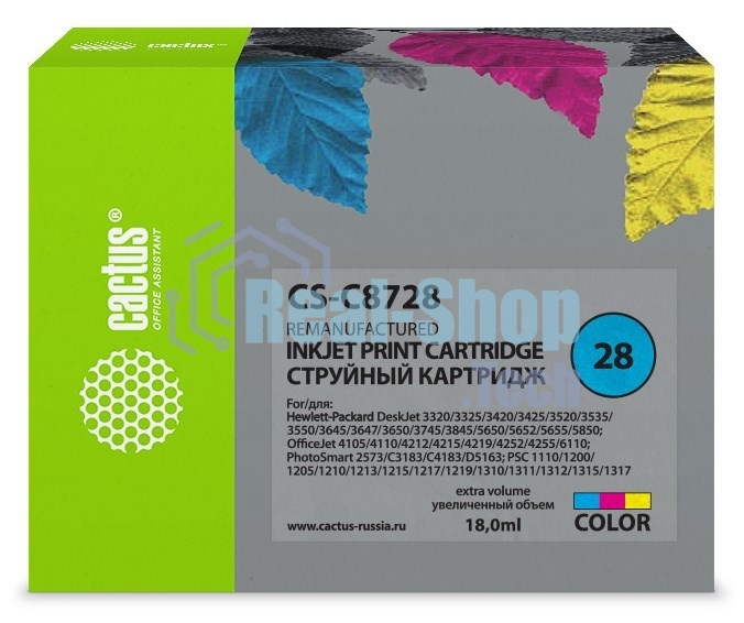 Картридж струйный Cactus CS-C8728 №28 многоцветный (18 мл) для HP DeskJet 3320, 3420, 3520, 3535, 3550, 3645, 3650, 3740, 3840, 5150, Fax 1240, OfficeJet 4105, 4110, 4211, 4251, 5500, 5510, PSC 1110, 1200, 1210, 1310, 1340, 1350