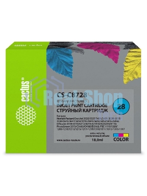 Картридж струйный Cactus CS-C8728 №28 многоцветный (18 мл) для HP DeskJet 3320, 3420, 3520, 3535, 3550, 3645, 3650, 3740, 3840, 5150, Fax 1240, OfficeJet 4105, 4110, 4211, 4251, 5500, 5510, PSC 1110, 1200, 1210, 1310, 1340, 1350