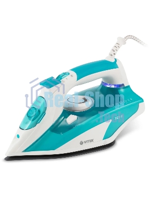 Утюг Vitek VT-8355 (MC) белый/бирюзовый 1. Максимальная мощность 2600 Вт 2. Керамическая подошва 3. Емкость для воды 400 мл