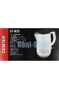 Чайник электрический Centek CT-0025 белый, металл 1.8 л, 2000 Вт, двойные стенки, кнопка вкл. на ручке