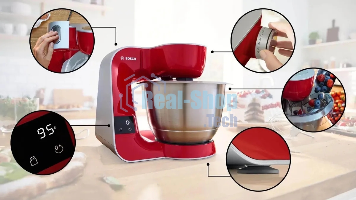 Кухонная машина Bosch MUM5X720 планетар.вращ. 1000Вт красный/серый