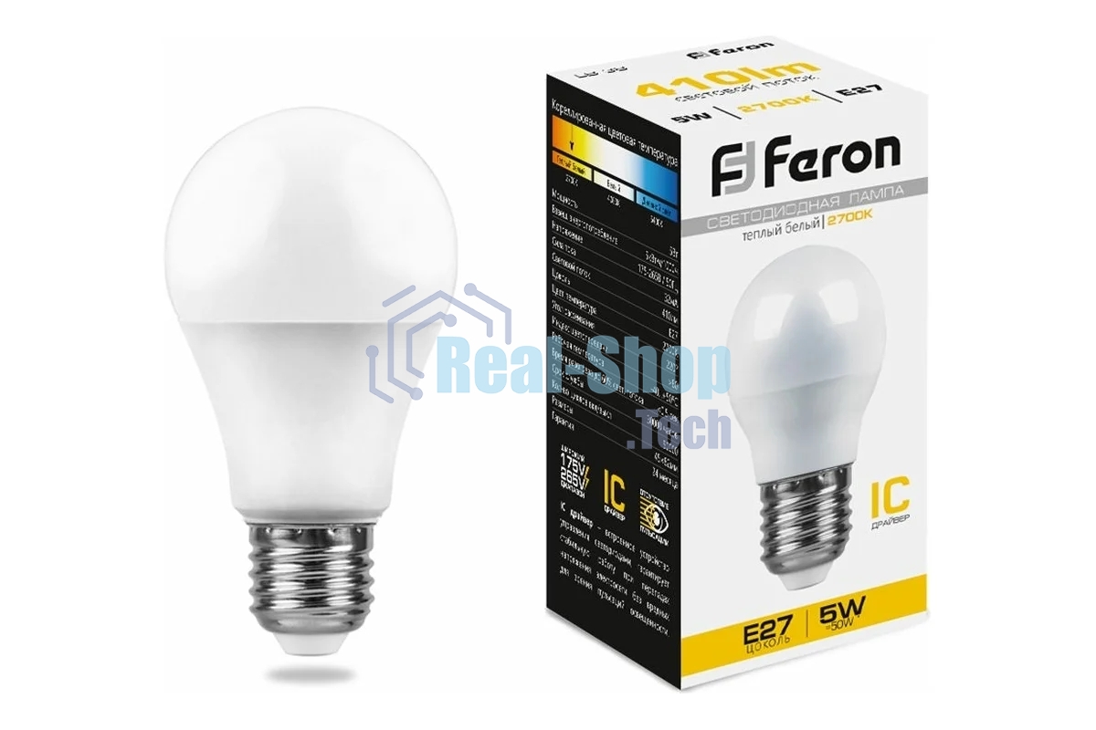 Лампа светодиодная Feron LB-38 5W 230V E27 2700K G45