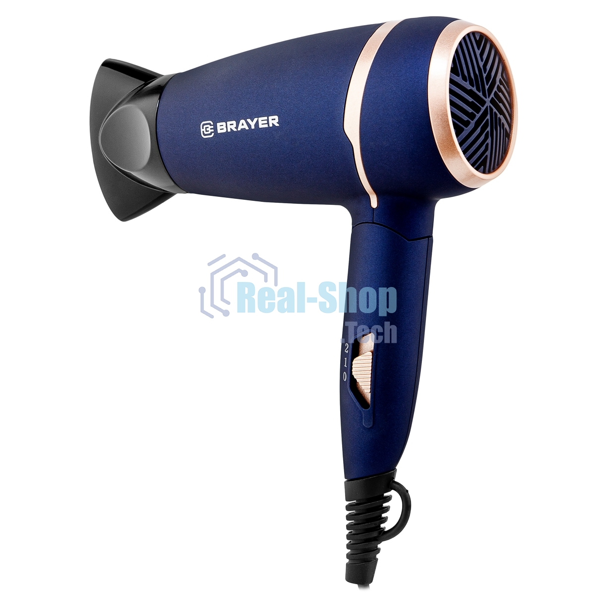 Фен BRAYER BR3025 синий/золотистый, 1400 Вт, компактный