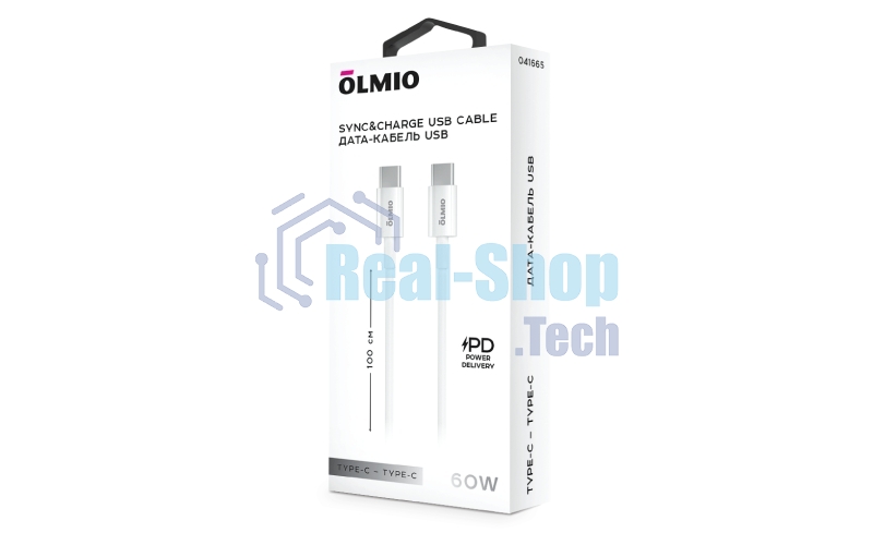 Кабель OLMIO PD, Type-C - Type-C, 1м, 60W, 3А, белый