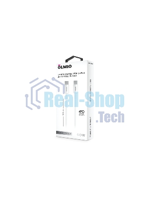 Кабель OLMIO PD, Type-C - Type-C, 1м, 60W, 3А, белый