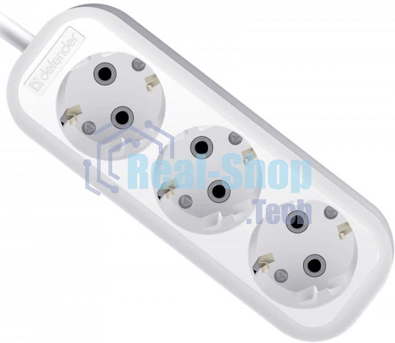 Удлинитель с заземлением Defender R330, 3 роз х 7м - белый