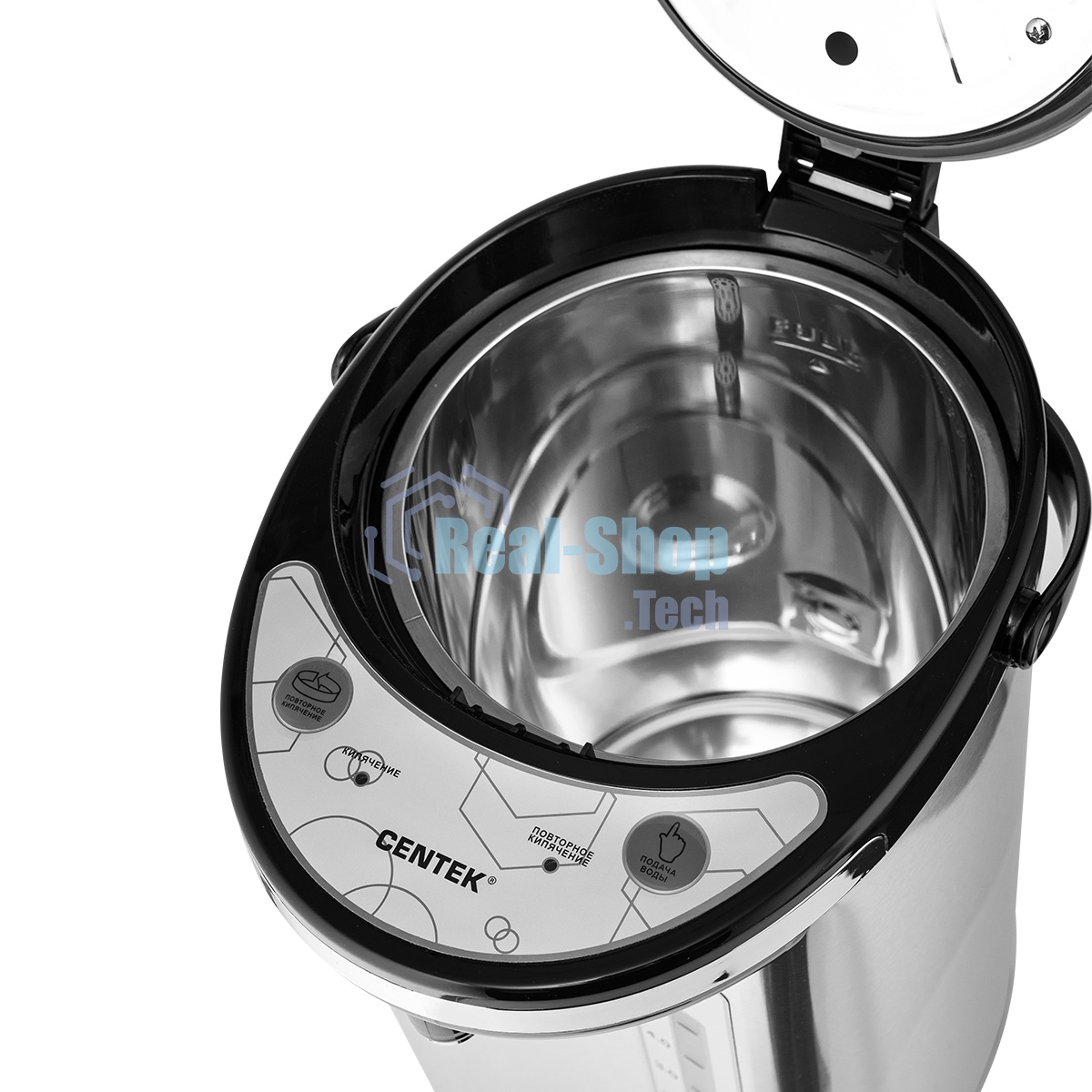 Термопот Centek CT-1084 сталь, 6.0 л, 750 Вт, 2 способа подачи воды, двойная защита от перегрева