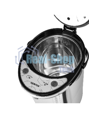 Термопот Centek CT-1084 сталь, 6.0 л, 750 Вт, 2 способа подачи воды, двойная защита от перегрева
