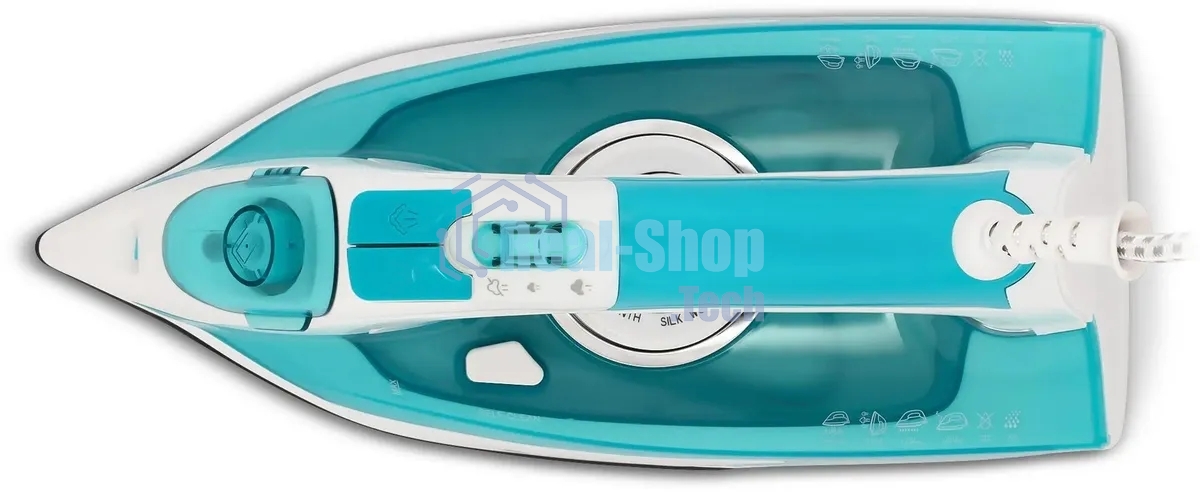 Утюг Vitek VT-8355 (MC) белый/бирюзовый 1. Максимальная мощность 2600 Вт 2. Керамическая подошва 3. Емкость для воды 400 мл