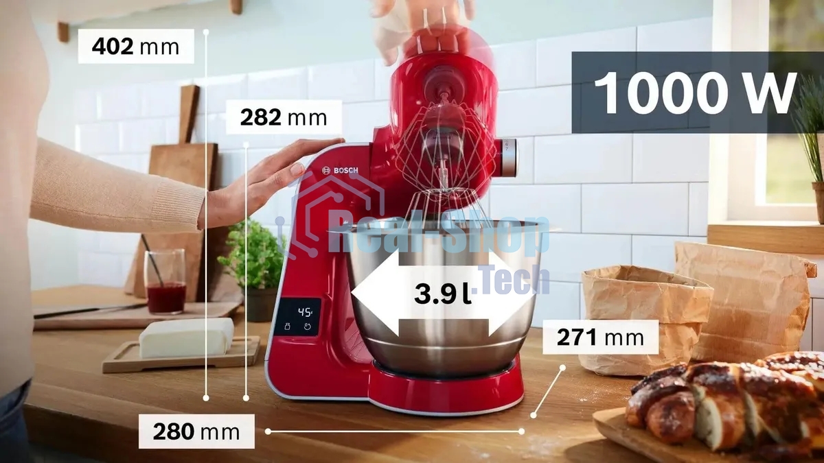 Кухонная машина Bosch MUM5X720 планетар.вращ. 1000Вт красный/серый