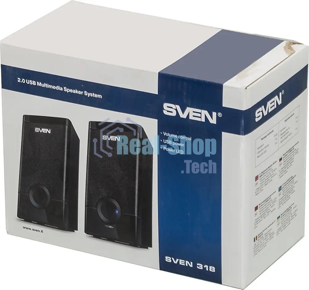 Колонки SVEN 318 черный USB-порт ПК, ноутбука или адаптер 5V DC