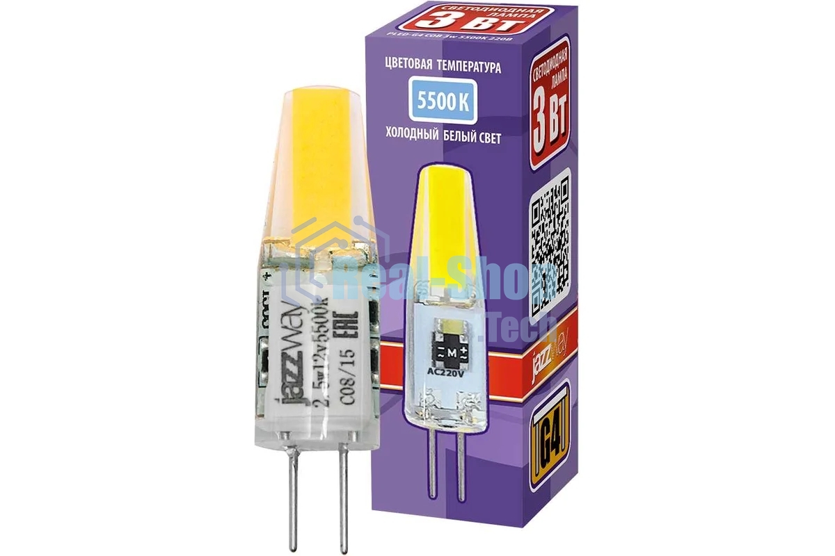 Лампа светодиодная JazzWay PLED-G4 COB 3Вт капсульная 5500К холодный белый G4 240лм 220В