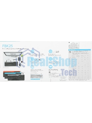Клавиатура беспроводная A4Tech Fstyler FBK25, USB, Bluetooth/Радиоканал, черный/серый