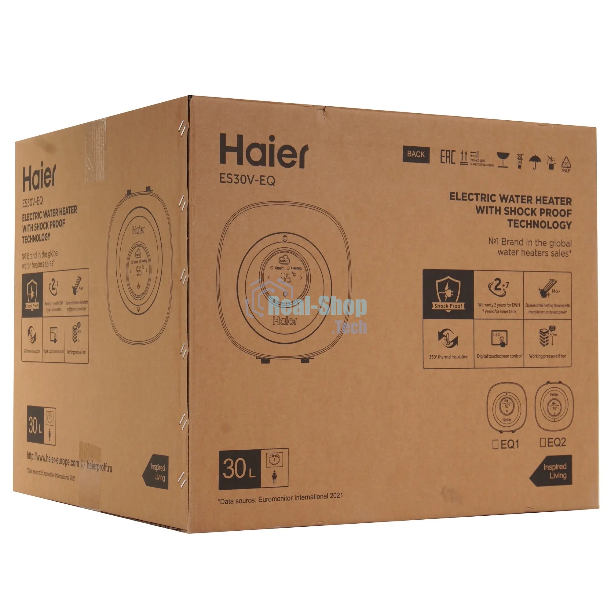 Водонагреватель электрический Haier ES30V-EQ1 белый, накопительный, 30 л, 1,5 кВт