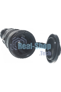 Розетка 1-м Омега РБп13-1-0м с защ. крышкой переносная с заземл. IP44 черный каучук ИЭК PKR21-016-2-K02