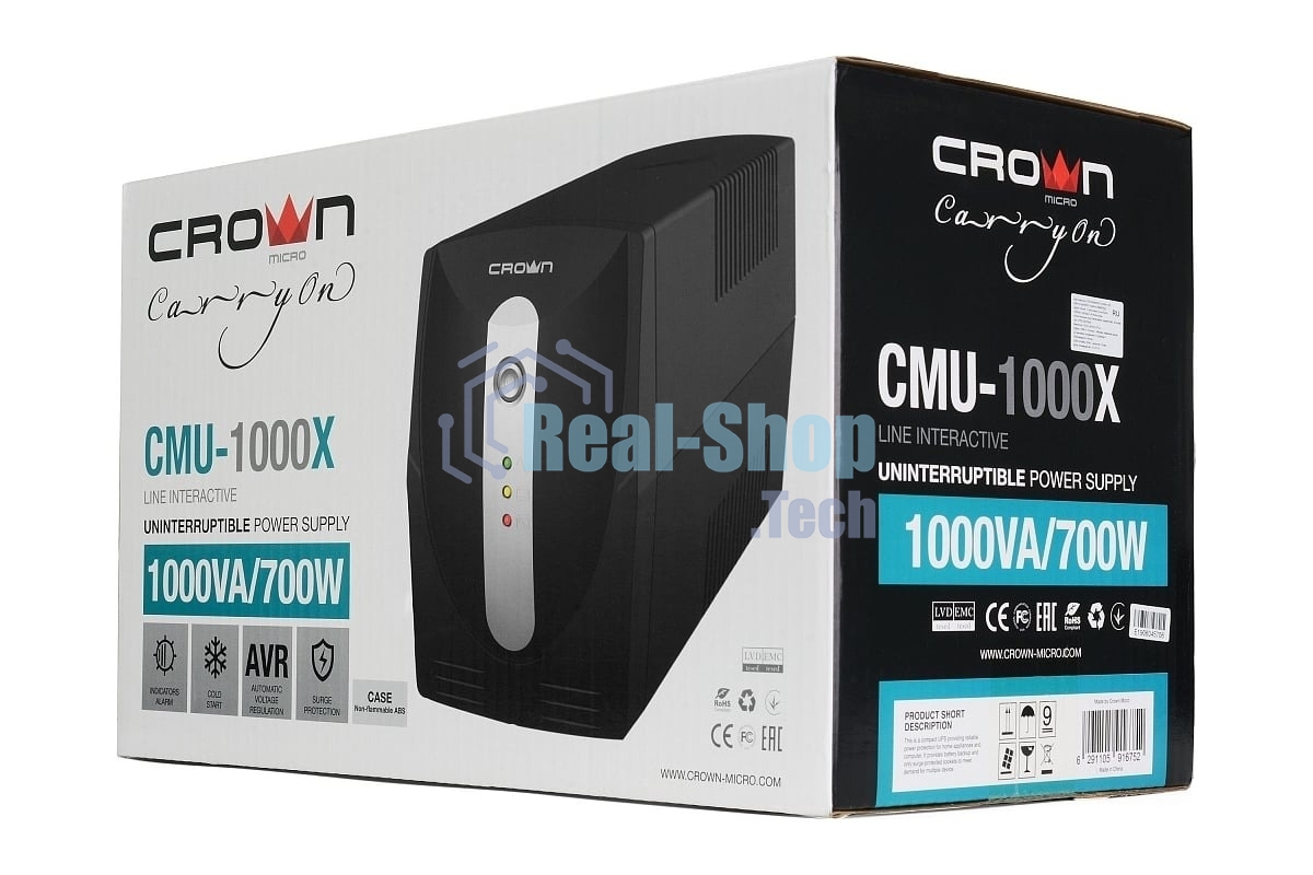Источник бесперебойного питания Crown CMU-1000X/1000 ВА/600 Вт/3 x евророзетка с заземлением (Schuko)