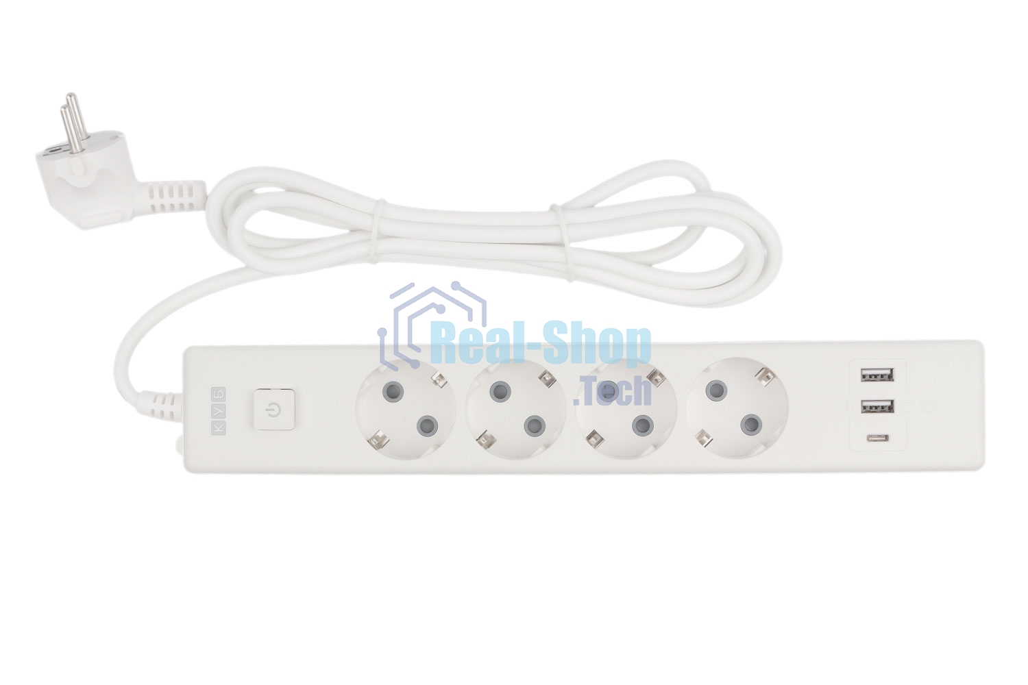 Бытовой удлинитель PowerCube, 4 р с/з вык., 3USB, 3500 Вт, 16А, 1.9 м, 3x1,0 (белый) PC-6-2M