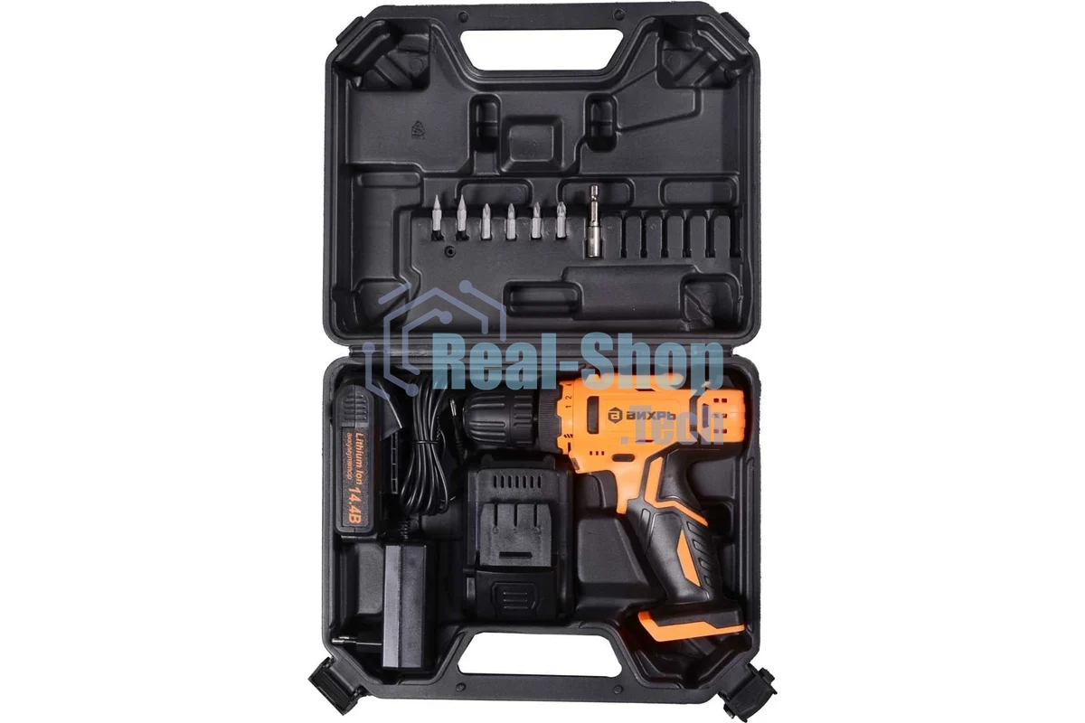 Дрель-шуруповерт аккумуляторная Вихрь ДА-14,4Л-2К 72/14/8, Аккумуляторная, 14,4В, 2 АКБ, Кейс