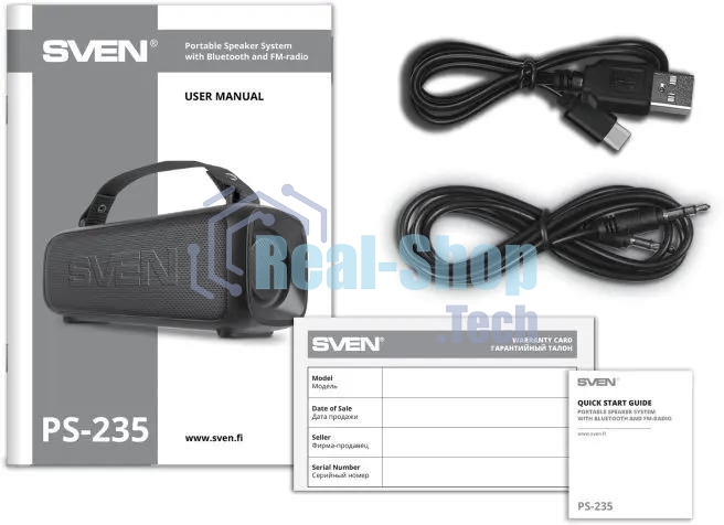 Портативная колонка SVEN PS-235 черный 12W 2.0 BT 3600mAh