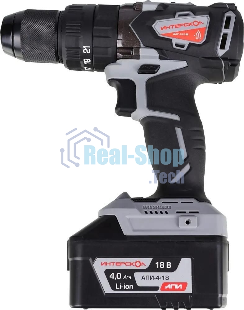 Дрель-шуруповерт аккумуляторная ИНТЕРСКОЛ ДАУ-13/18В, Аккумуляторный, 18В, Ударный, Кейс