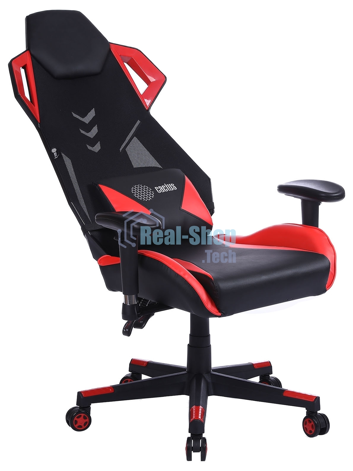 Кресло игровое Cactus CS-CHR-090BLR черный/красный, сиденье черный/красный, эко.кожа/сетка, крестовина пластик, пластик черный