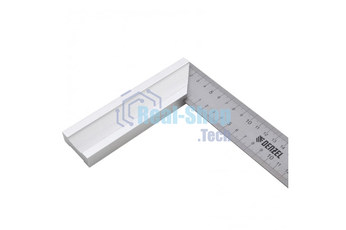 Угольник Denzel стальной, нержавеющая сталь, градуировка, алюминиевое основание, 300 мм