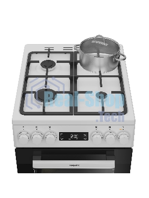 Плита комбинированная Hotpoint HSG5F2HB белый, конфорок 4 шт, духовка 60 л, 50 см x 85 см x 60 см