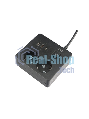 Бытовой удлинитель PowerCube, 2 р с/з вык.,3USB, 3500 Вт, 16А, 1.9 м, 3x1,0 черный квадрат PC-1B-2M