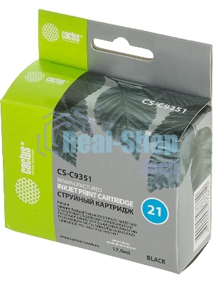 Картридж струйный Cactus CS-C9351 №21 черный (17 мл) для HP DJ 3920/3940/D1360/D1460/D1470/D1560/D2330/D2360/D2430/D2460/F370/F375/F380/F2180/F2187/F2224/F2280/F2290/F4140/F4172/F4180/F4190
