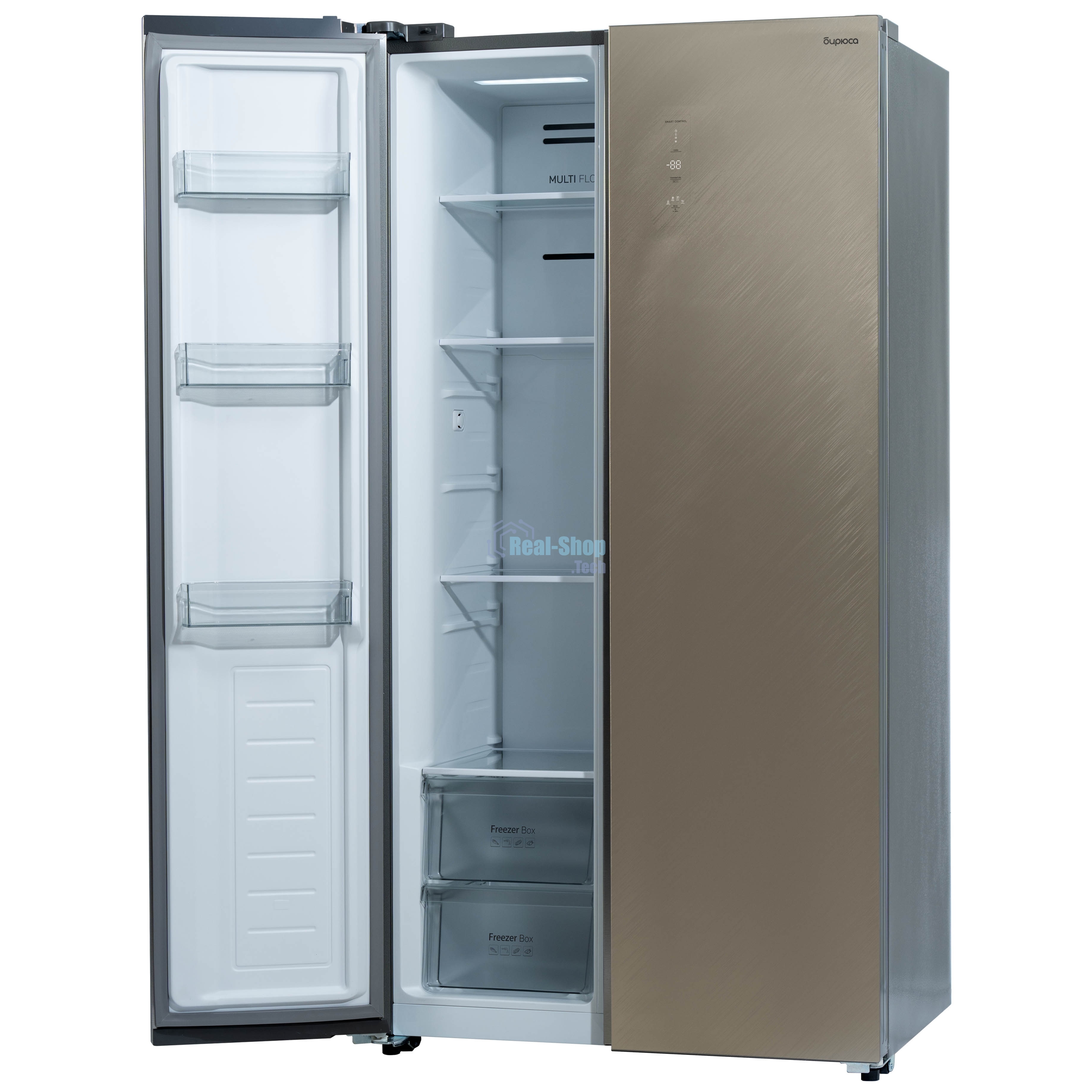 Холодильник Бирюса SBS 541 TGG текстурированное бежевое стекло двухкамерный 343/198 л морозилка слева, NoFrost, Side-by-side