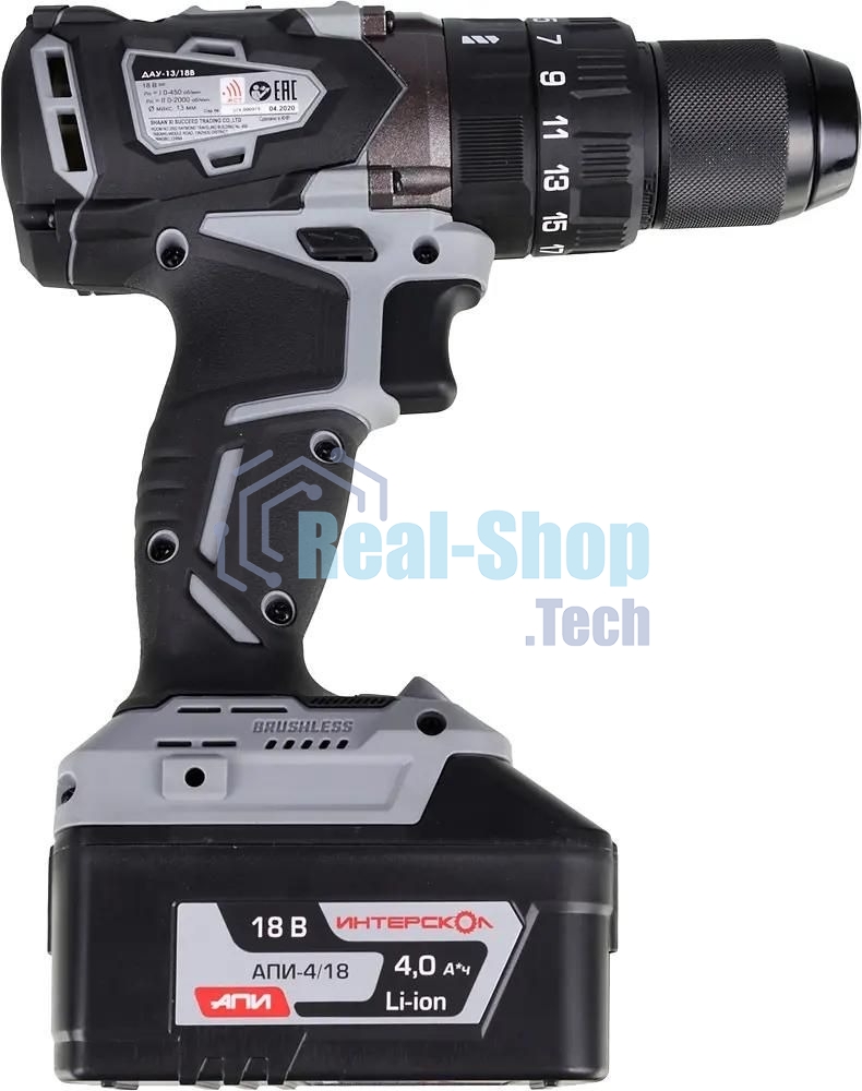 Дрель-шуруповерт аккумуляторная ИНТЕРСКОЛ ДАУ-13/18В, Аккумуляторный, 18В, Ударный, Кейс