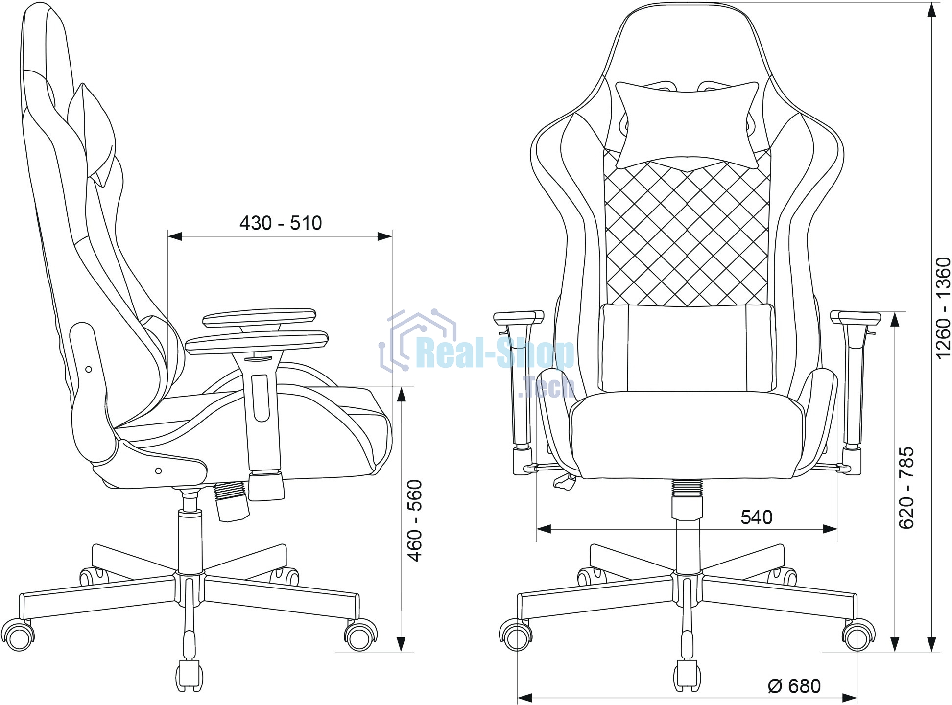 Кресло игровое Knight ARMOR черный, ромбик, эко.кожа, с подголовником, крестовина металл