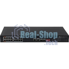 Коммутатор Dahua DH-S3218-16ET-135, 16×100 Мбит/с + 2×1 Гбит/с Combo, неуправляемый