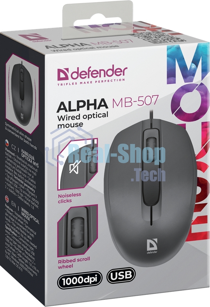 Мышь проводная Defender Alpha MB-507 черный, 1000 dpi, USB, кнопки - 3