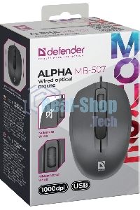 Мышь проводная Defender Alpha MB-507 черный, 1000 dpi, USB, кнопки - 3