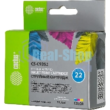 Картридж струйный Cactus CS-C9352 №22 трехцветный (11.4 мл) для HP DJ 3920/3940/D1360/D1460/D1470/D1560/D2330/D2360/D2430/D2460/F370/F375/F380/F2180/F2187/F2224/F2280/F2290/F4140/F4172/F4180/F4190